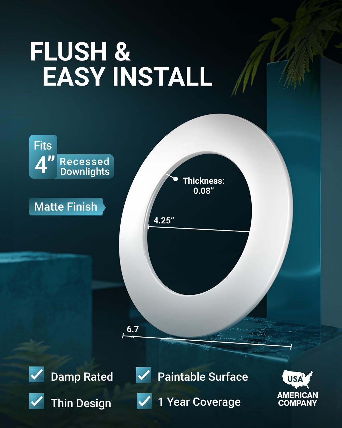 Sunco Goof Ring matte white finish blends with ceiling for seamless look.