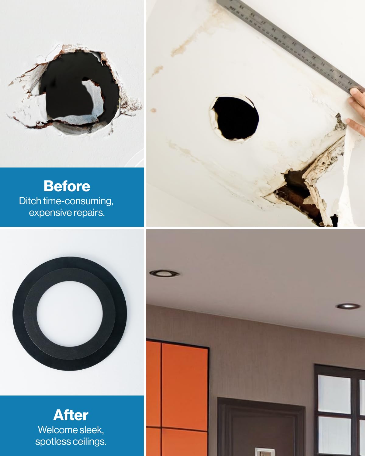 Sunco Goof Ring only 0.12 inch thick sits flush between drywall and light.