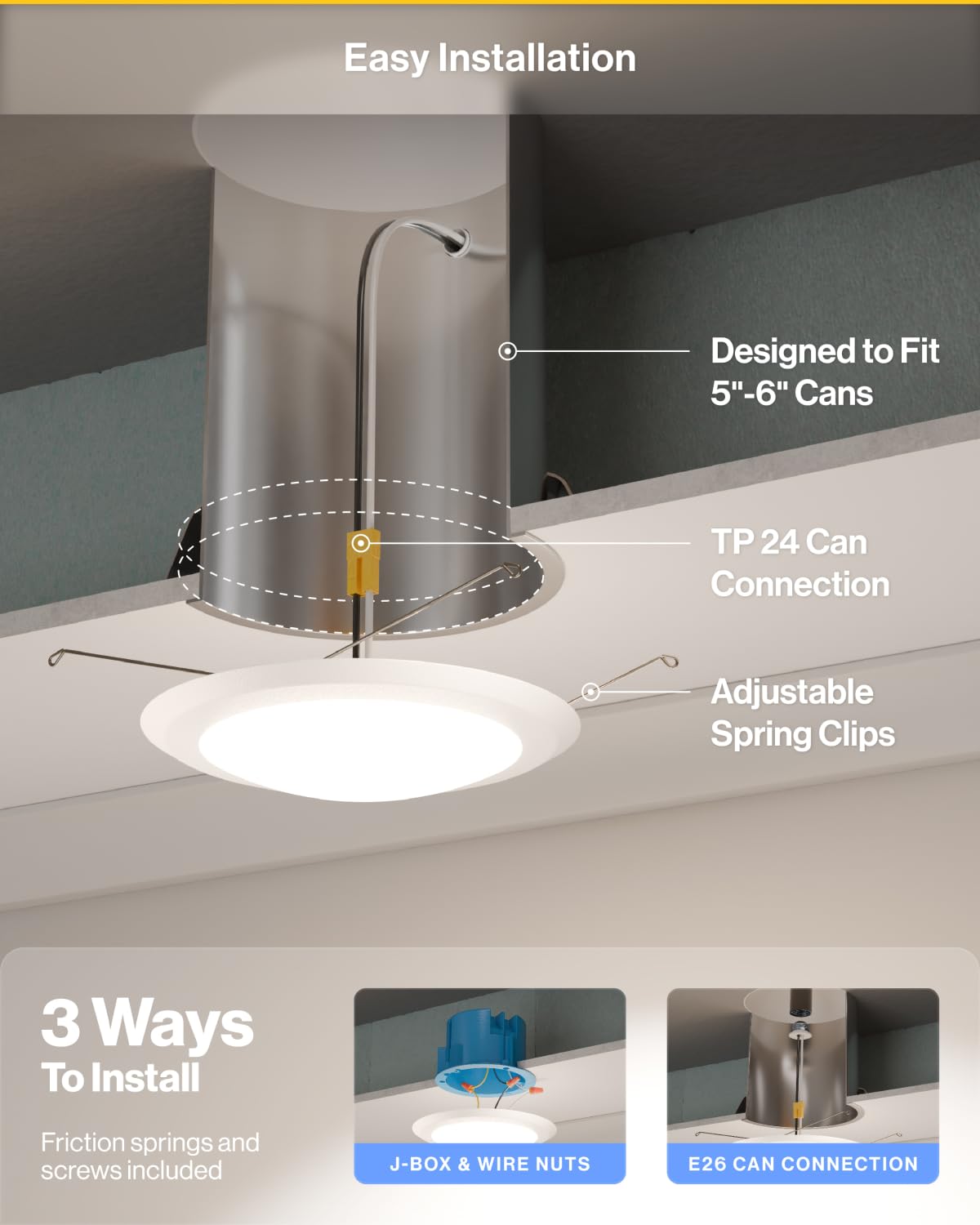 Sunco Lighting direct wired install avoids cans for quick ceiling brightness.