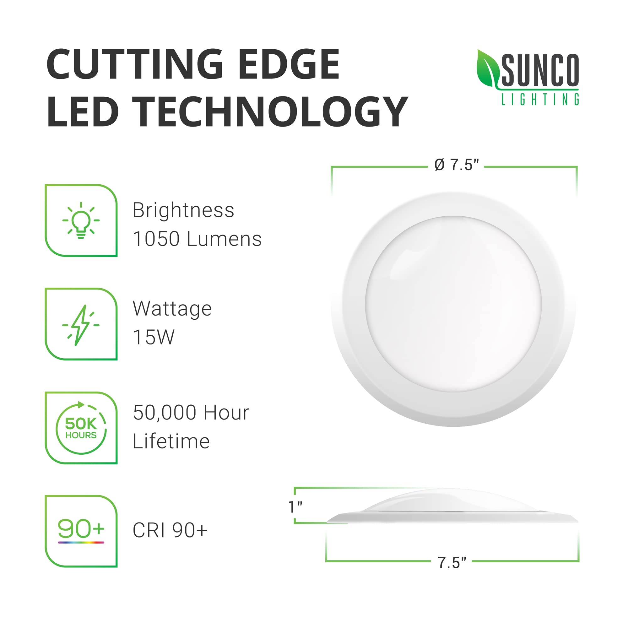Sunco 12-pack LED disk lights in 4000K for uniform illumination and energy savings