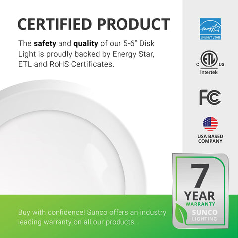 Sunco ETL and Energy Star listed disk downlight ensures safe, reliable performance