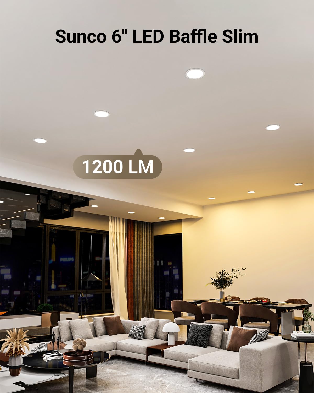 Sunco LED downlight with baffle trim close-up for glare control