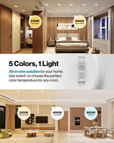 Sunco selectable CCT downlight from 2700K to 5000K for mood and task lighting