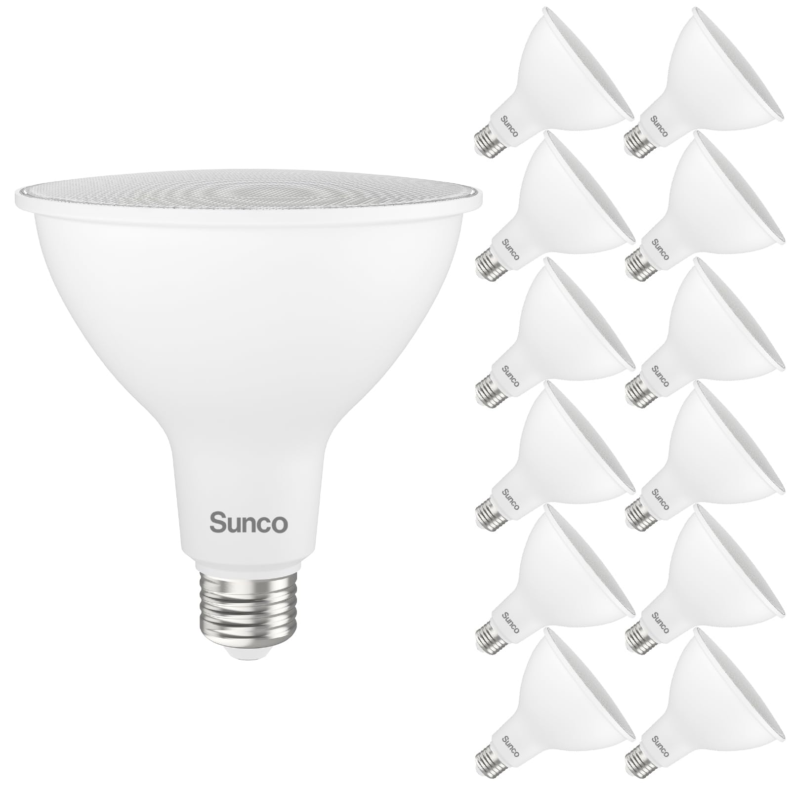 Sunco Lighting PAR38 outdoor flood bulbs, wet rated for reliable exterior illumination.