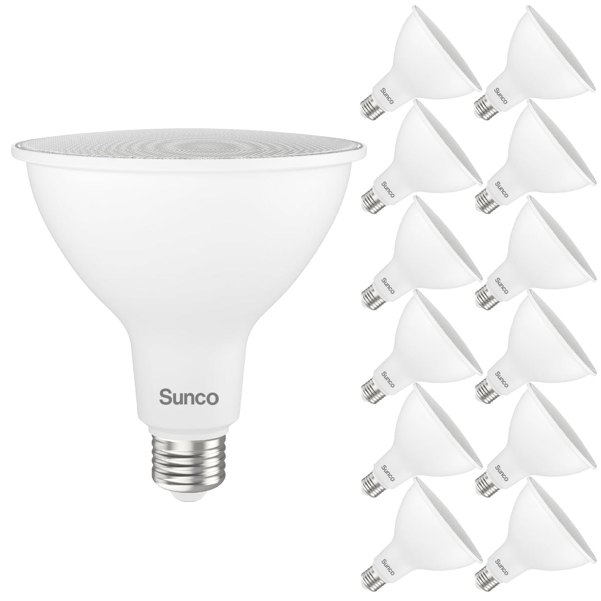 Sunco Lighting PAR38 outdoor flood bulbs, wet rated for reliable exterior illumination.
