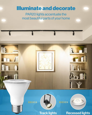 Sunco PAR20 LED with 2700K soft white glow for cozy ambiance.