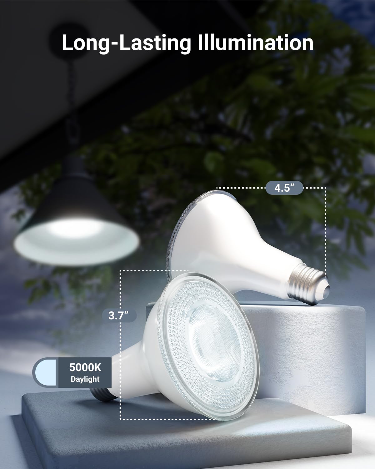 Sunco PAR30 dusk-to-dawn bulb provides backyard lighting in all weather.