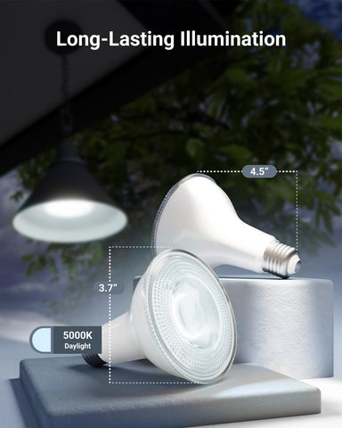 Sunco PAR30 dusk-to-dawn bulb provides backyard lighting in all weather.