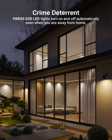 Sunco PAR30 dusk-to-dawn bulb features waterproof housing for decks.