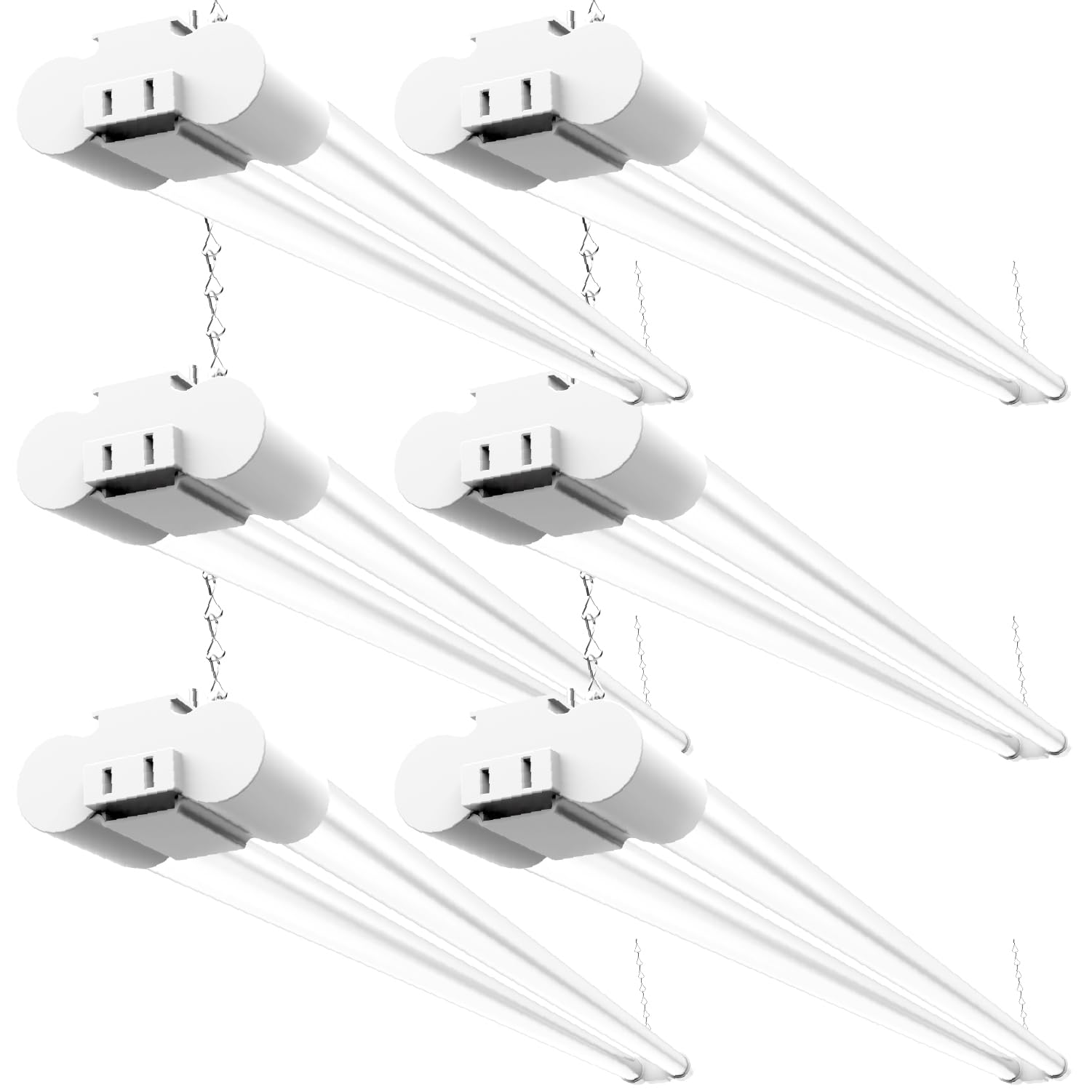 Sunco Lighting six-pack LED shop lights installed for bright, even workshop illumination with frosted covers