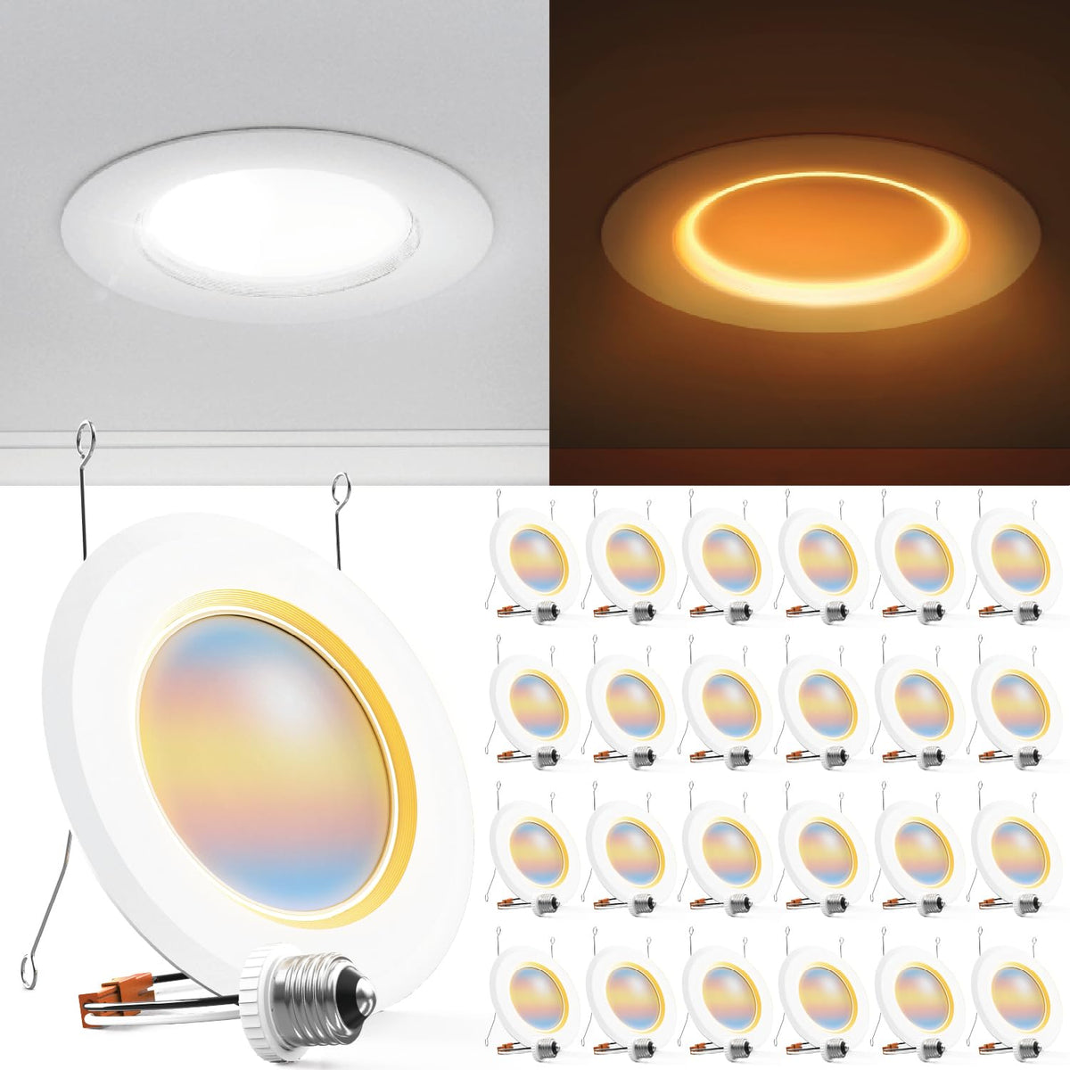 Sunco Lighting 6-inch recessed downlight with night light for seamless night illumination.