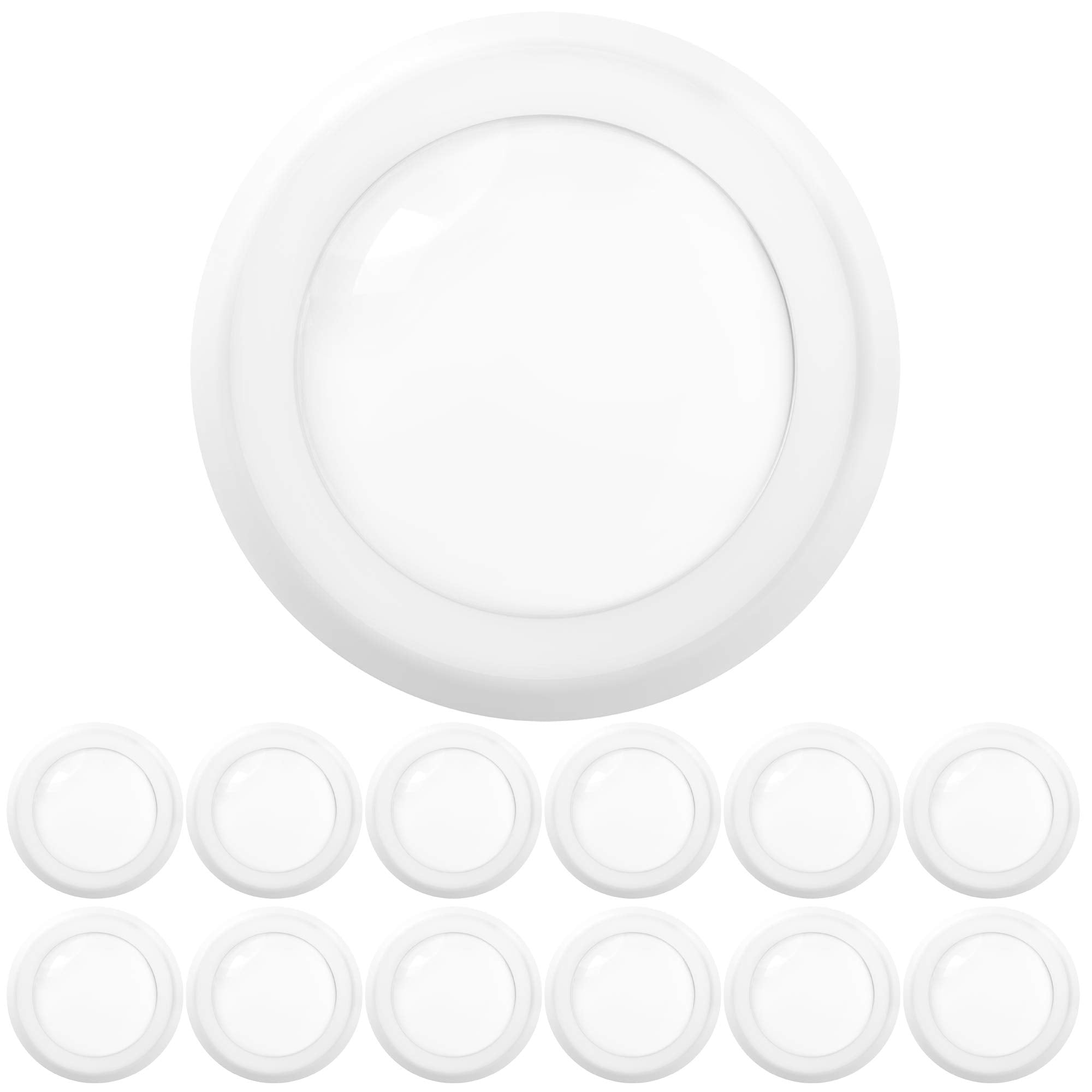 Sunco Lighting 12-pack 5-6 inch disk lights installed in ceiling for bright, even illumination.