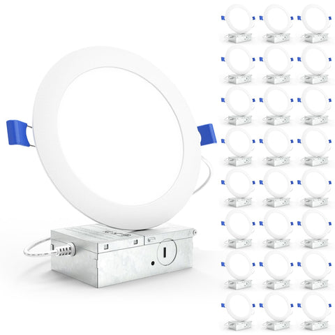 Sunco Lighting 24-pack recessed 6-inch LED downlights with junction box for quick install.