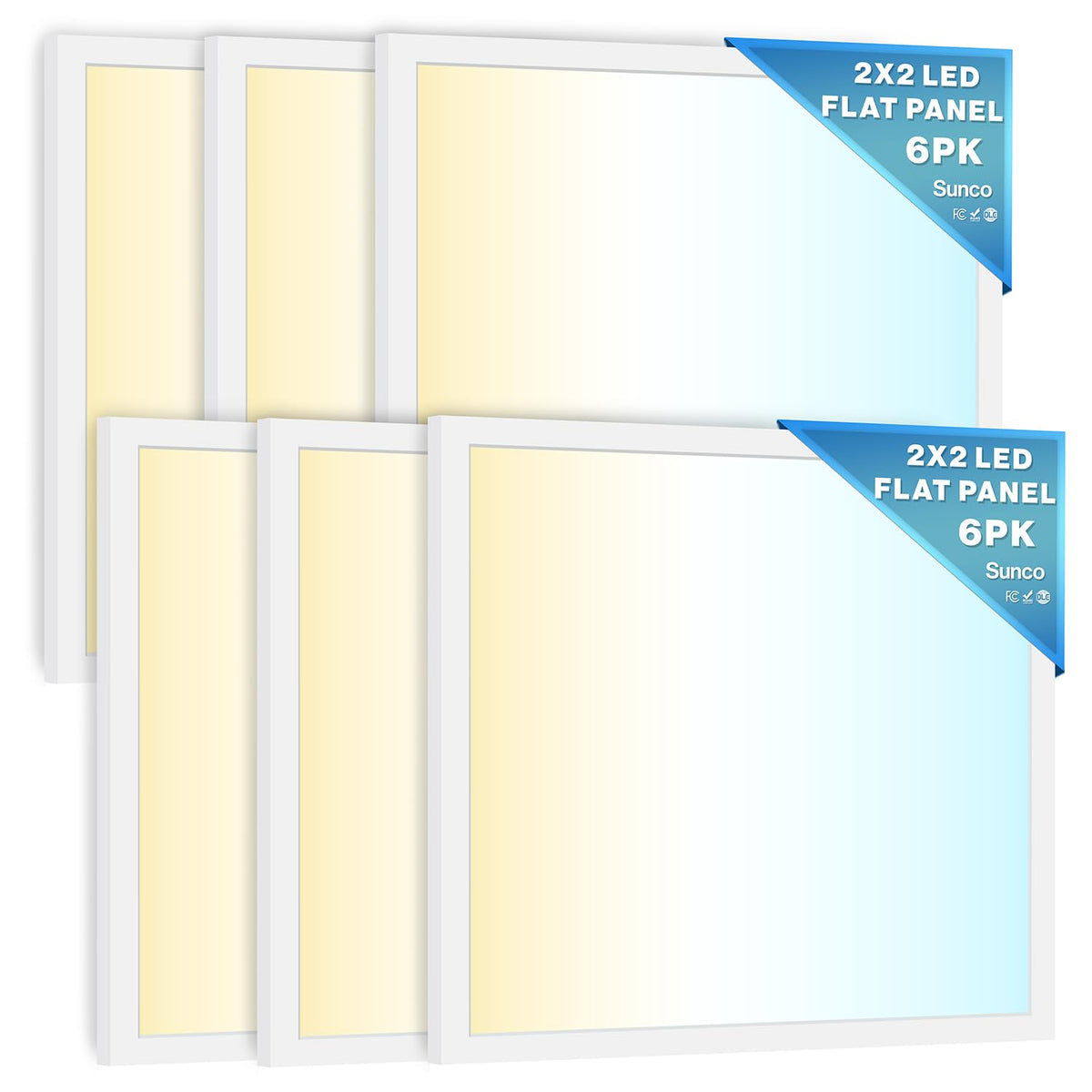 Sunco Lighting 2x2 LED flat panel front view with even office illumination.