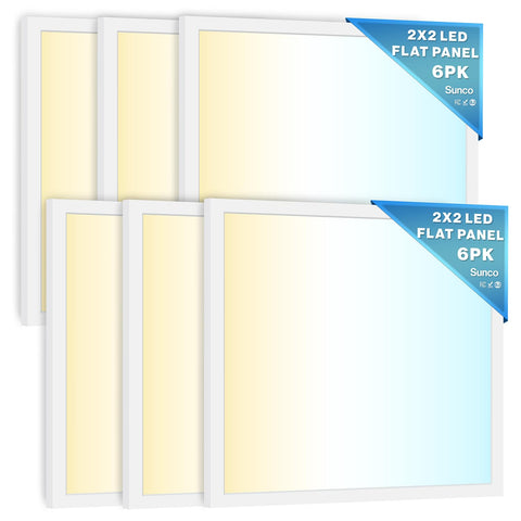 Sunco Lighting 2x2 LED flat panel front view with even office illumination.