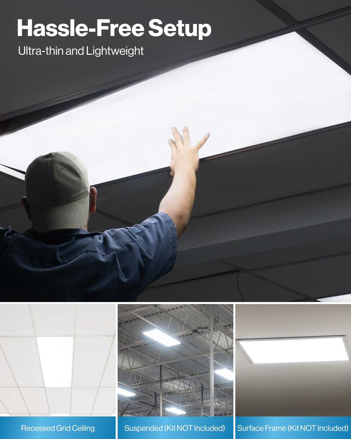Sunco Lighting 2x4 panel shows dimming control for instant scene adjustment.