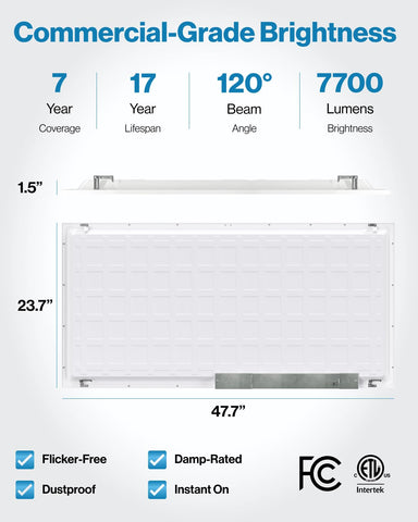 Sunco Lighting 2x4 panel suspended installation ideal for modern office layouts.