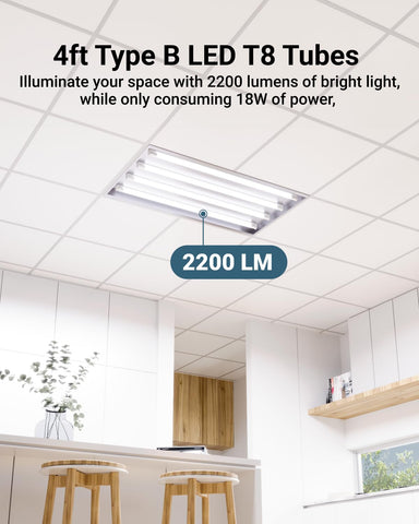Sunco Lighting 48-inch LED T8 bulbs with frosted lens for even illumination
