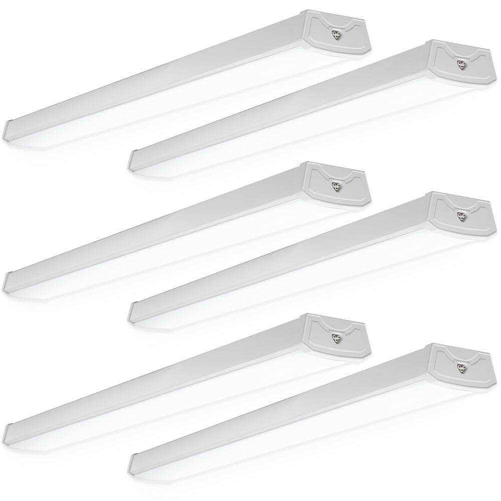 Sunco Lighting 4ft wraparound light with frosted cover for even garage illumination.