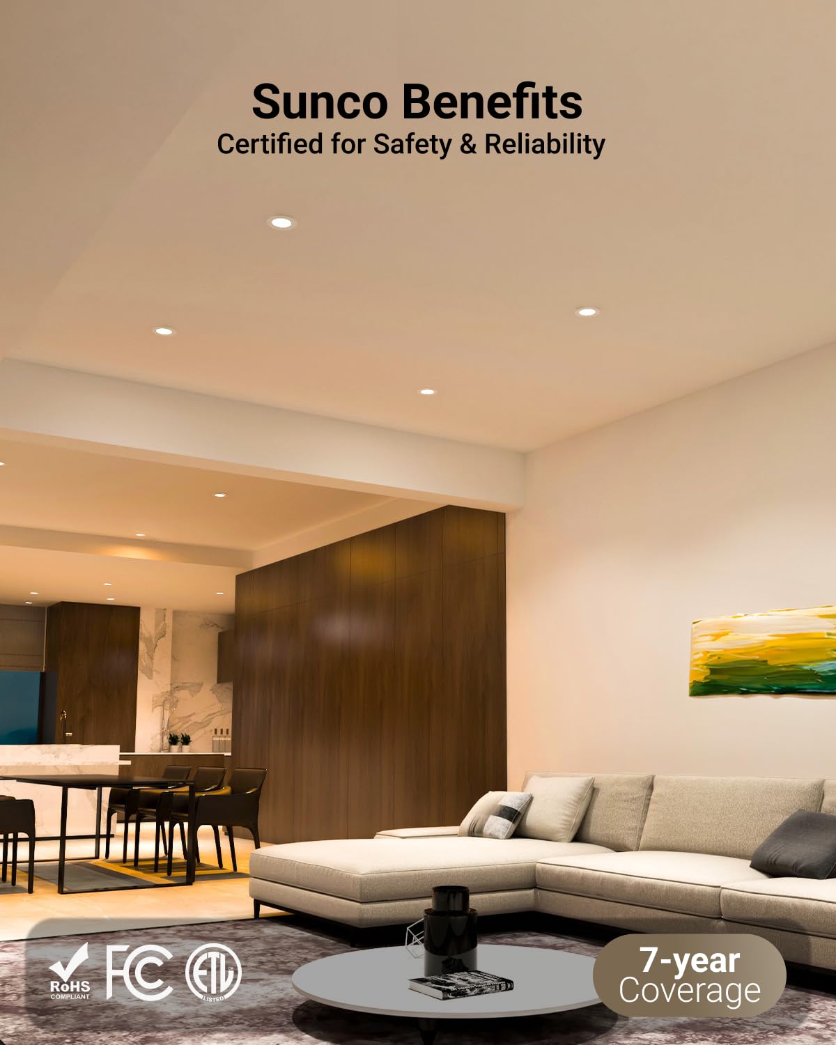 Sunco Lighting 6-pack recessed lights deliver consistent performance and coverage.