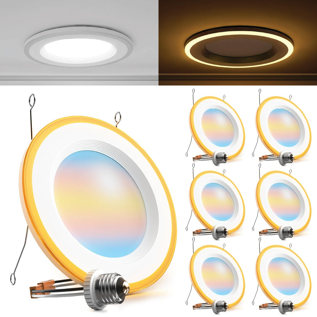 Sunco Lighting 6-inch downlight with night light for ambient evening illumination.