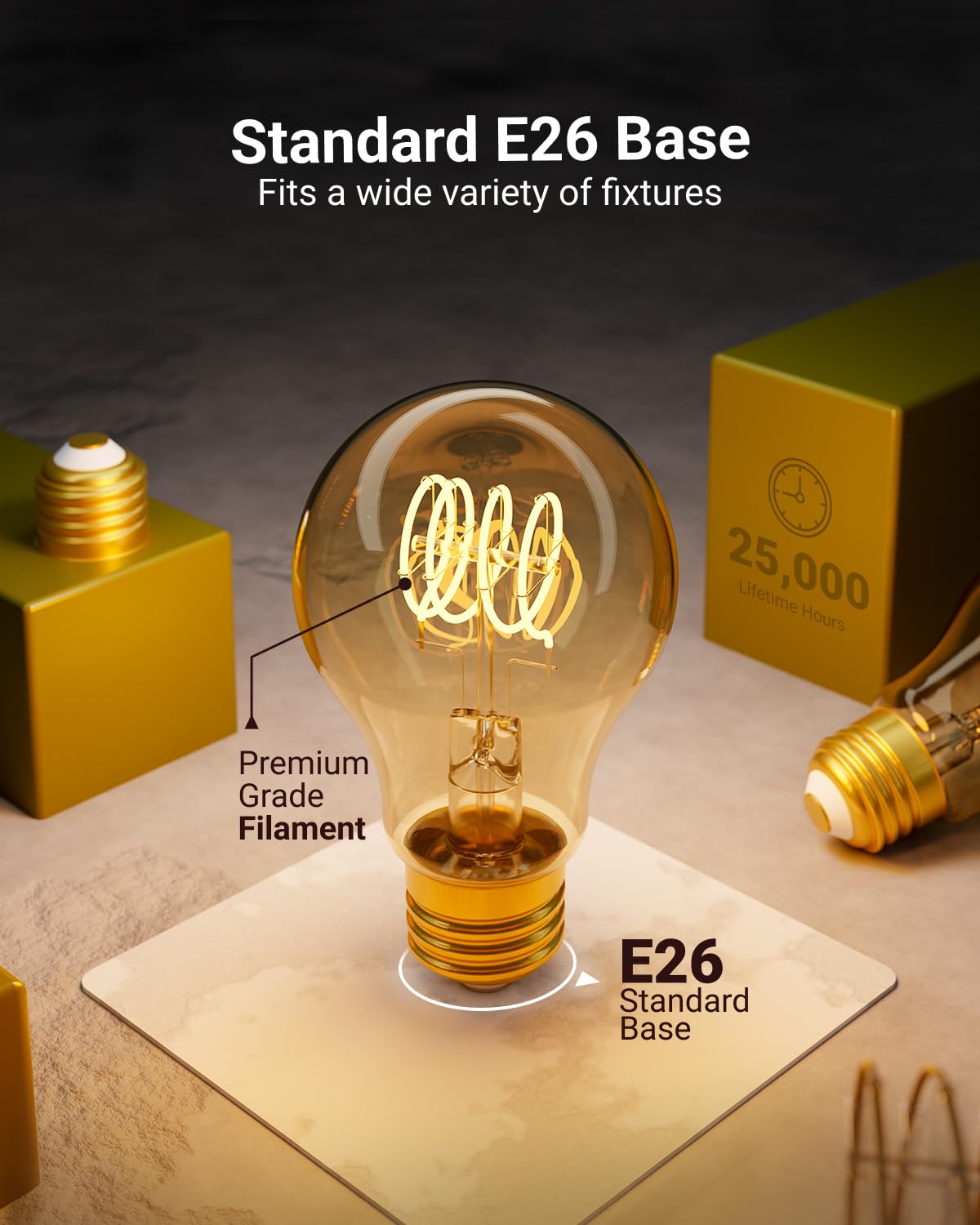 Sunco Lighting dimmable Edison bulb with 2200K amber light for bedrooms
