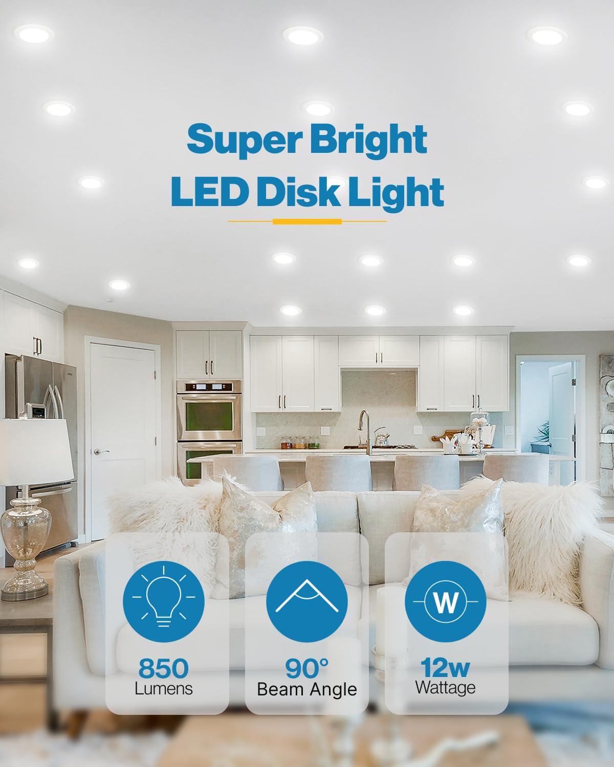 Sunco Lighting dimmable 12W LED disk downlight for adjustable mood lighting.