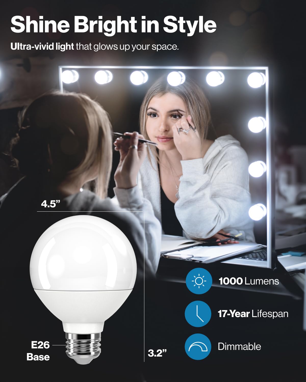 Sunco Lighting dimmable G25 LED bulb shows brightness control for adjustable ambiance