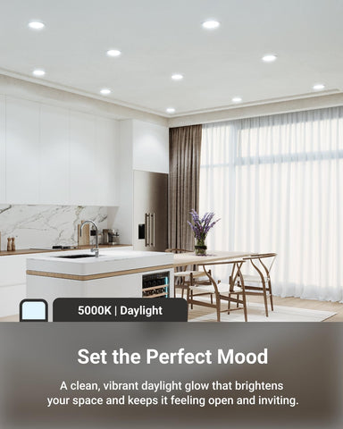 Sunco Lighting dimmable downlight offering 10-100% brightness for ambiance control.