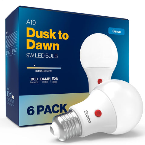 Sunco Lighting dusk-to-dawn outdoor A19 pack lights exterior spaces automatically