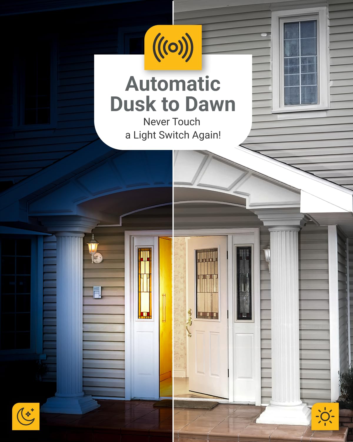 Sunco Lighting photocell sensor B11 bulb activated at night for hands-free outdoor lighting.