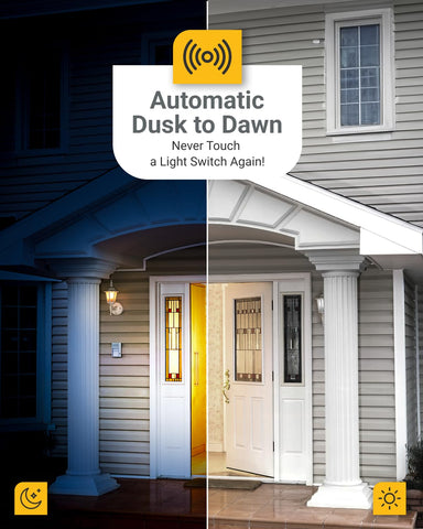 Sunco Lighting photocell sensor B11 bulb activated at night for hands-free outdoor lighting.