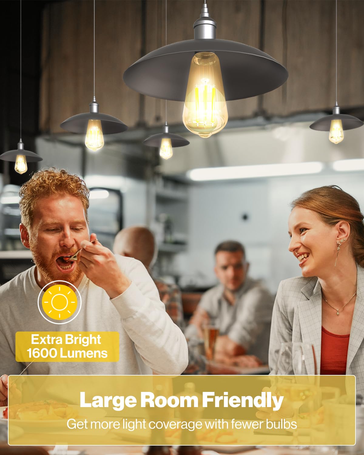 Sunco Lighting Edison bulb with warm white glow, ideal for cafes and homes.