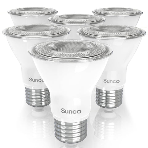 Sunco Lighting PAR20 LED bulb outdoors dimmable for porch lighting and curb appeal.
