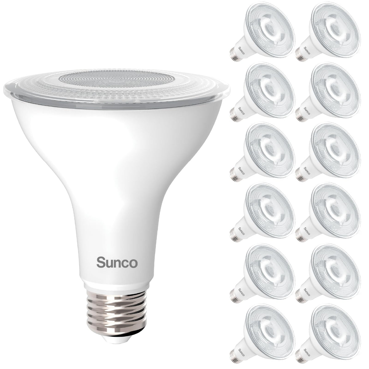 Sunco Lighting PAR30 outdoor dusk-to-dawn bulb provides automatic exterior illumination.