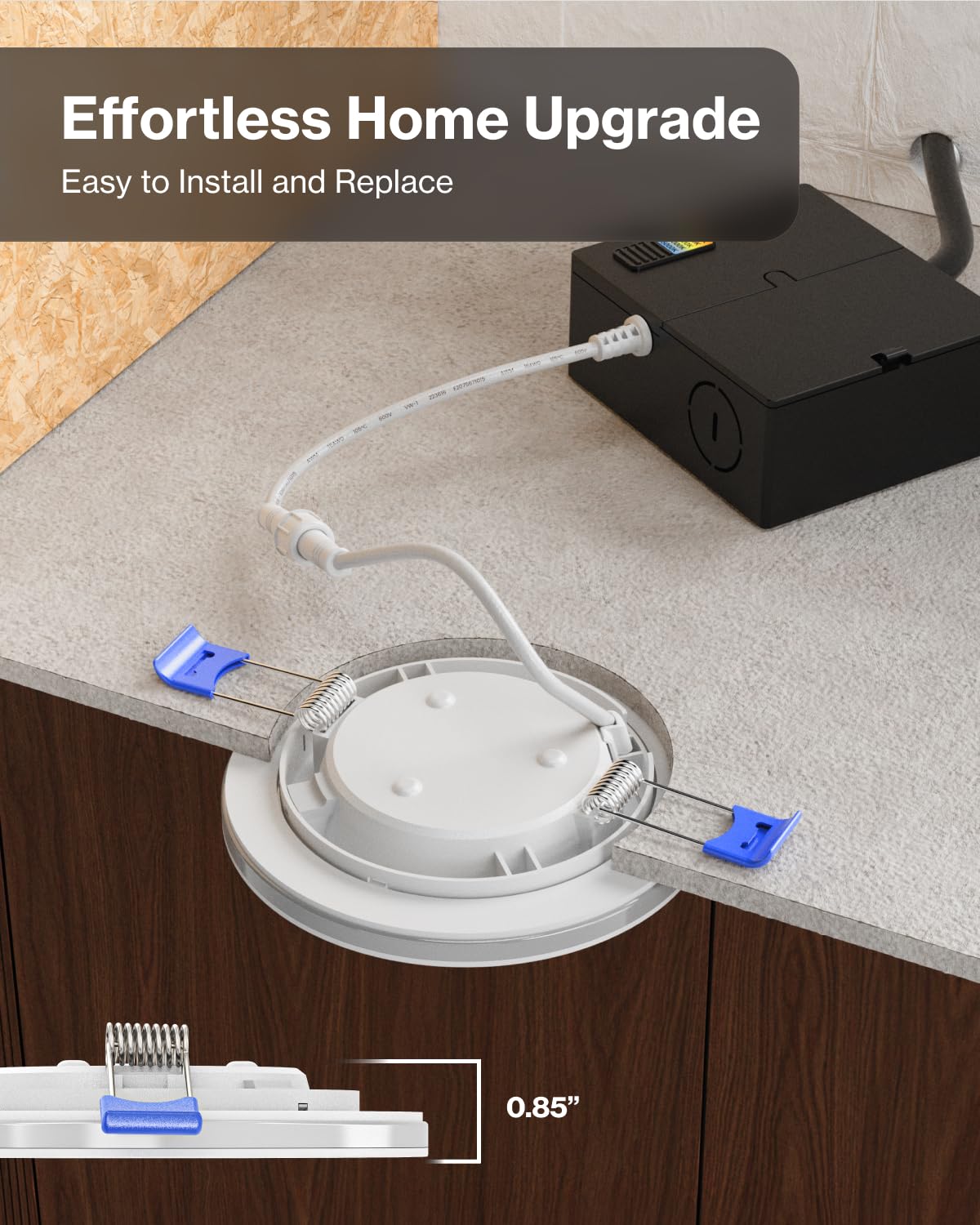 Sunco Lighting spring-loaded brackets simplify ceiling mounting and alignment.