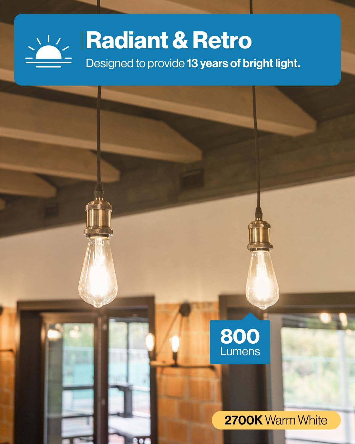 Sunco Lighting ST19 filament LED bulb with clear glass creates nostalgic glow.