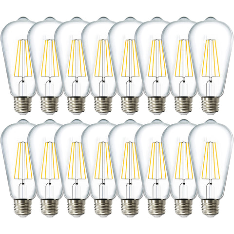 Sunco Lighting ST64 LED bulb with clear filament for vintage décor and warm ambience.