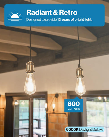 Sunco Lighting waterproof ST64 LED bulb suitable for outdoor use and weather resistance.