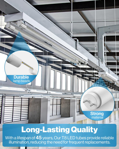 Sunco Lighting T8 LED 4ft bulb with frosted lens for diffused light.