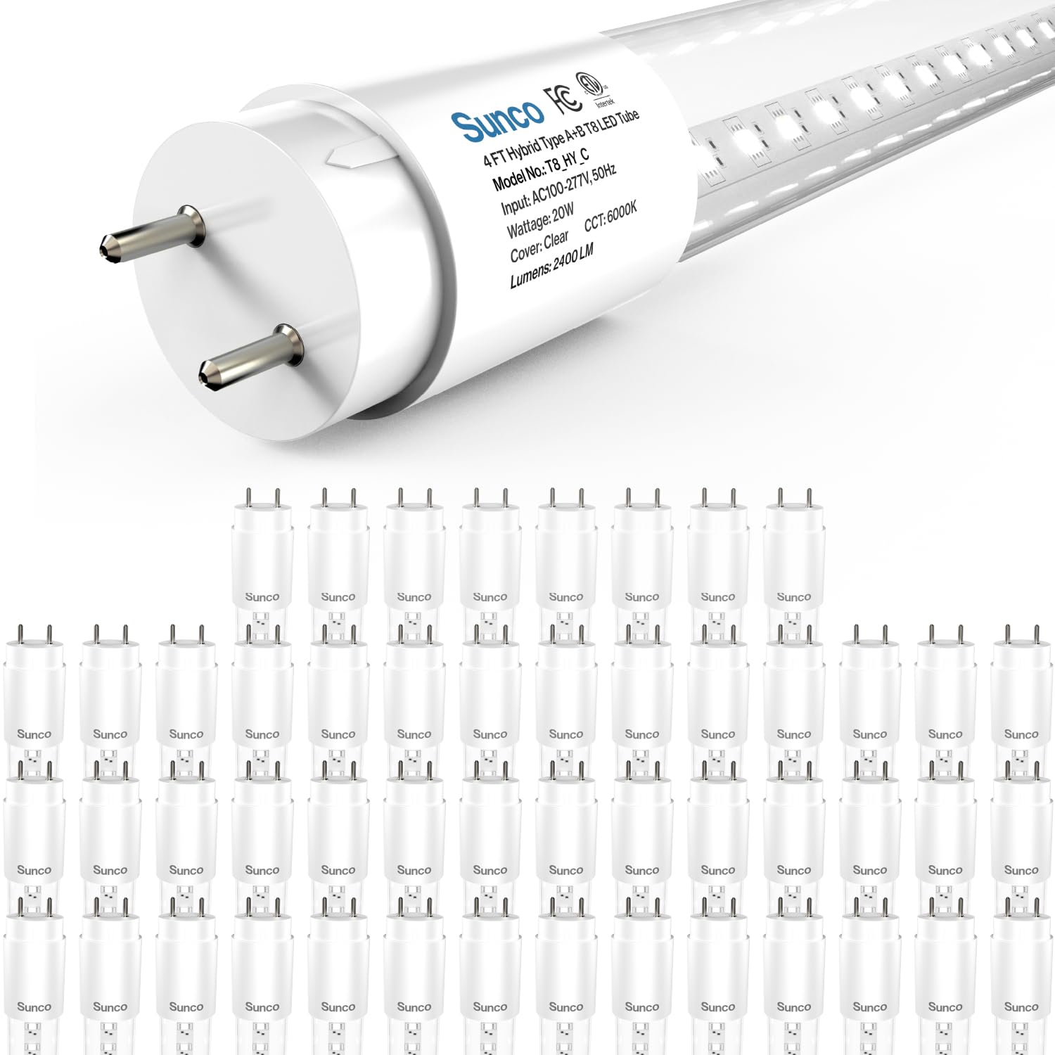 Sunco Lighting T8 LED bulb 4 ft with Type A+B compatibility enables flexible installation.