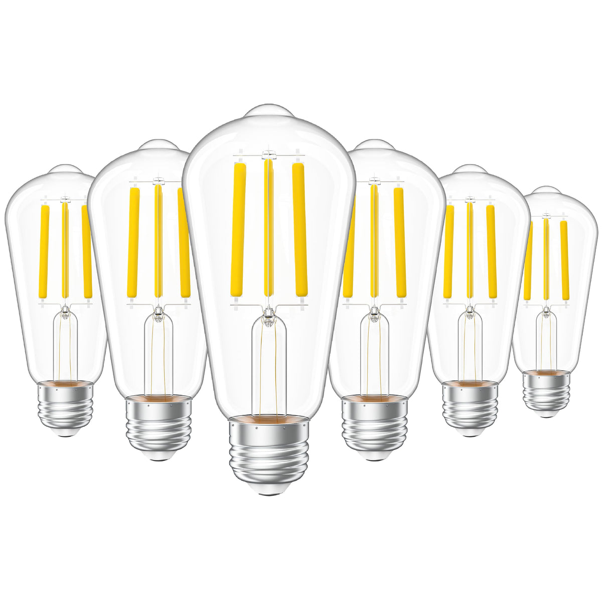 Sunco Lighting vintage LED Edison bulb close-up with clear glass and warm glow.