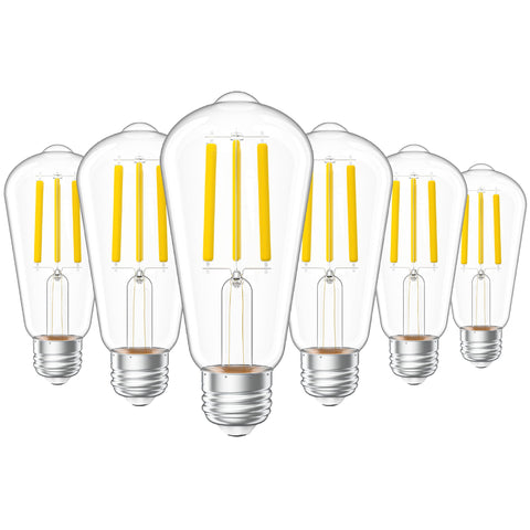 Sunco Lighting vintage LED Edison bulb close-up with clear glass and warm glow.