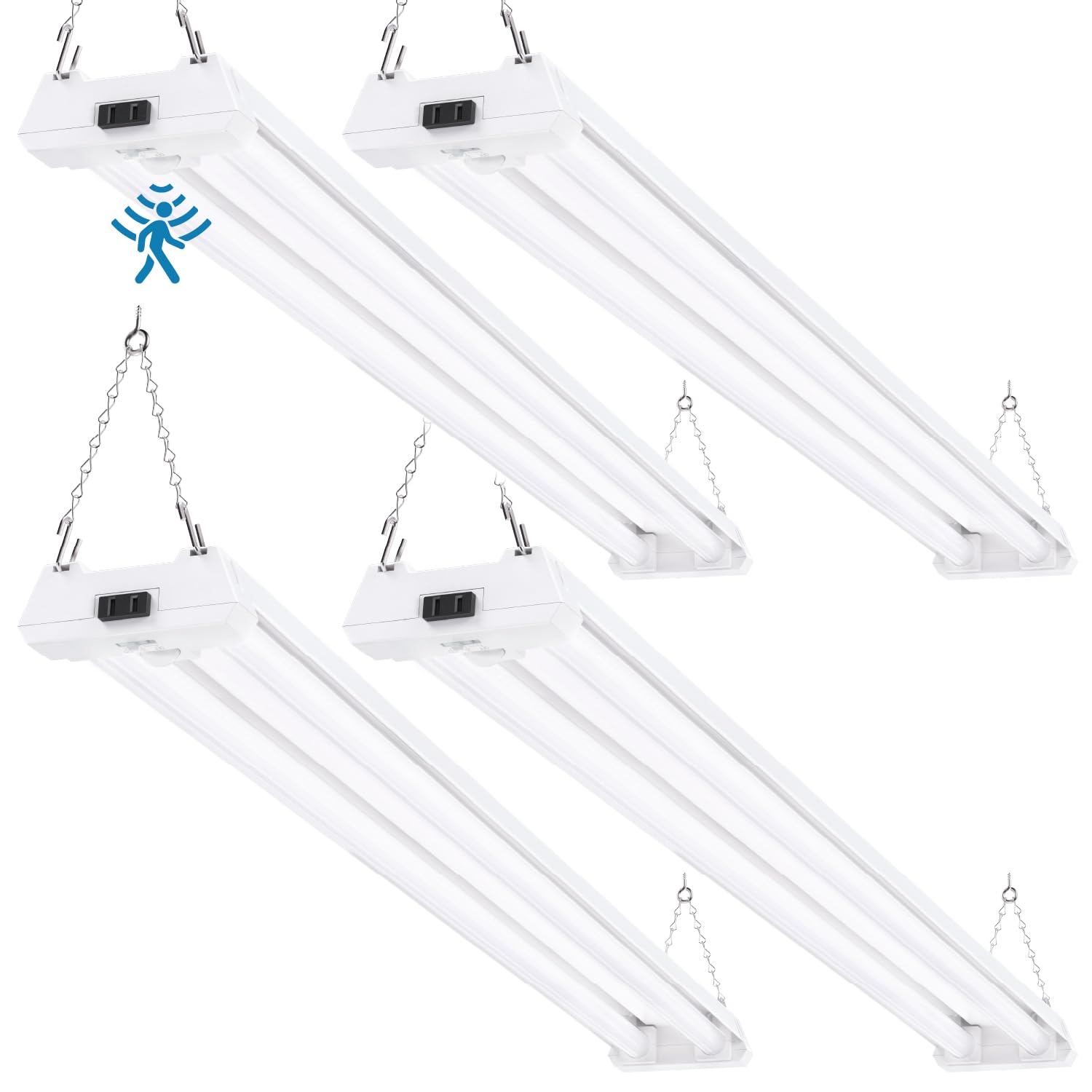 Sunco Motion Sensor 4ft LED Shop Light full view with ceiling mount.