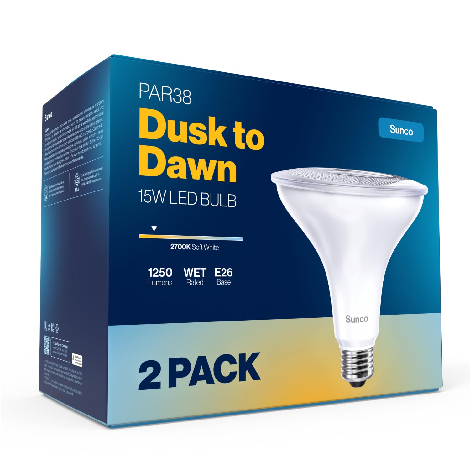 Sunco PAR38 dusk-to-dawn bulb front view highlighting entryway illumination