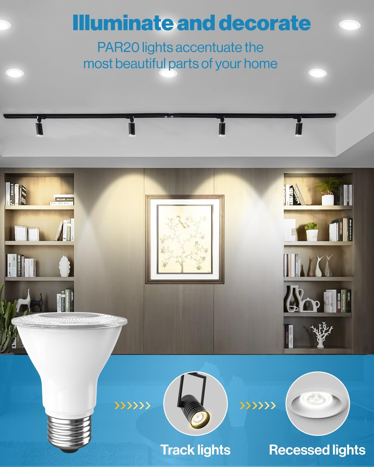 Sunco PAR20 LED bulb with CRI90 enhances true colors in any room.