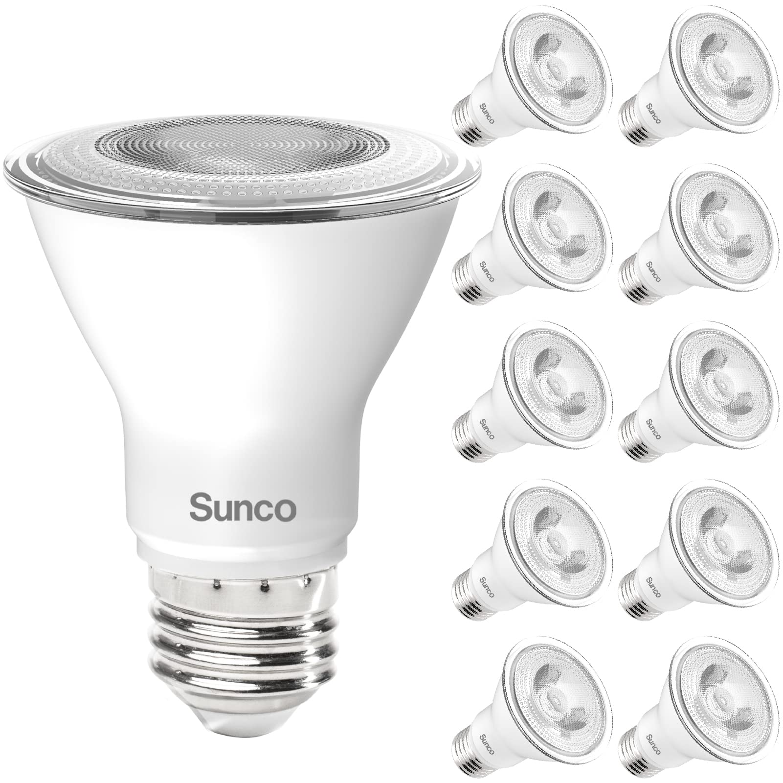 Sunco PAR20 LED bulb dimmable ideal for outdoor driveway lighting and security.