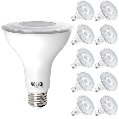 Sunco PAR30 bulb close-up showcasing CRI90 for accurate color rendering.