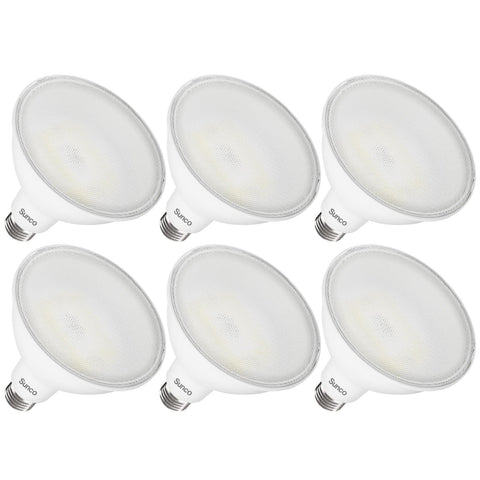 Sunco PAR38 LED flood outdoor bulb 1 provides daylight 5000K, weatherproof.