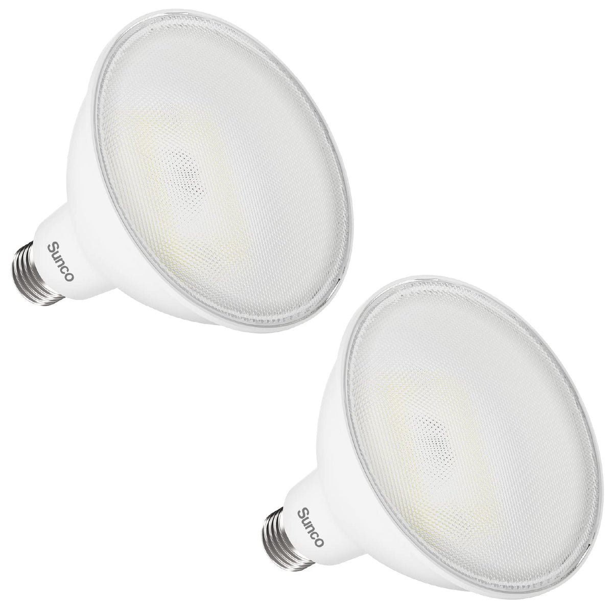 Sunco PAR38 LED outdoor flood bulb installed in a compatible outdoor can for durable exterior lighting.